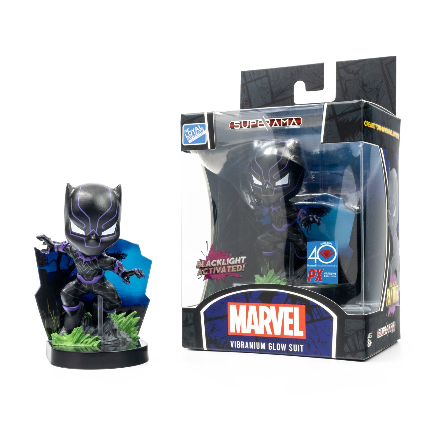 SUPERAMA MARVEL BLACK PANTHER VIBRANIUM GLOW SUIT PX DIORAMA